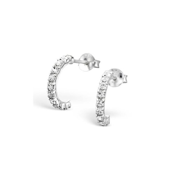 Silver Curved Ear Studs with Crystal - Picture 2 of 3